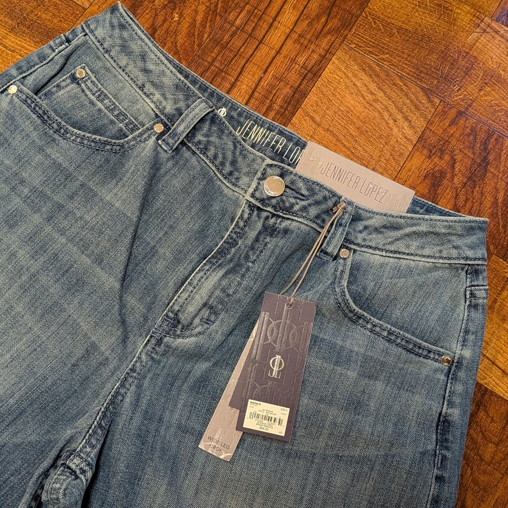 Jennifer Lopez NWT Wide Leg Crop High Rise Raw Hem Boho Fest Women's Jeans 8 - Picture 3 of 9